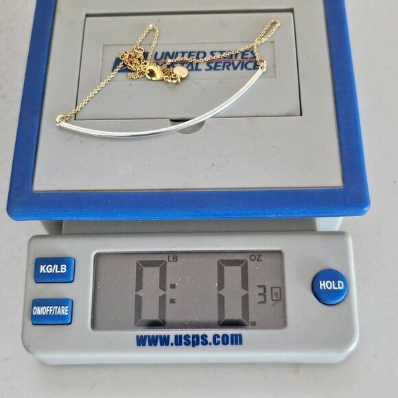 J Crew Necklace Choker Curved Tube Bar Gold Silver 2 Tone Delicate Minimalist - Picture 10 of 11